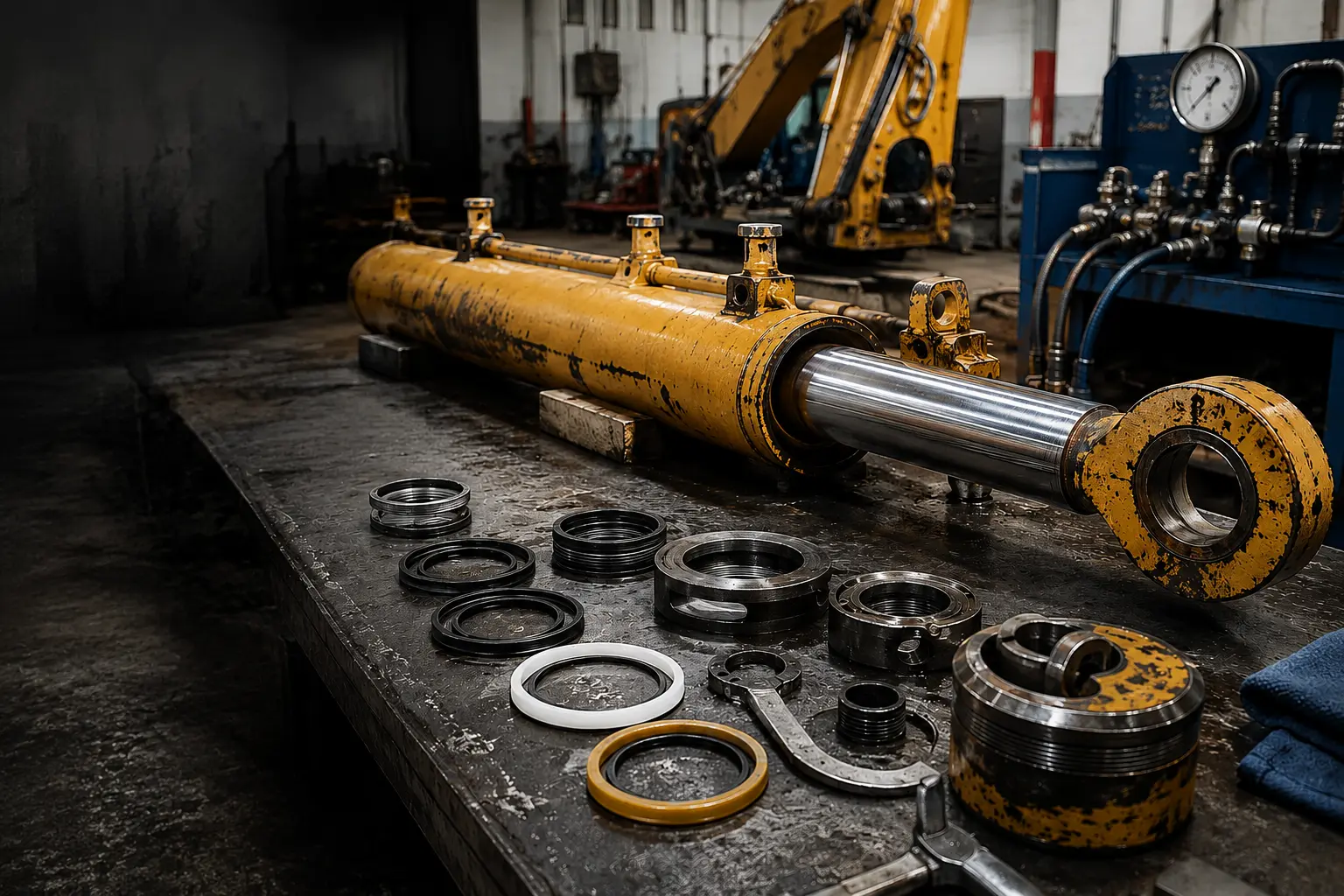 Hydraulic cylinder repair example for an excavator boom cylinder rebuild