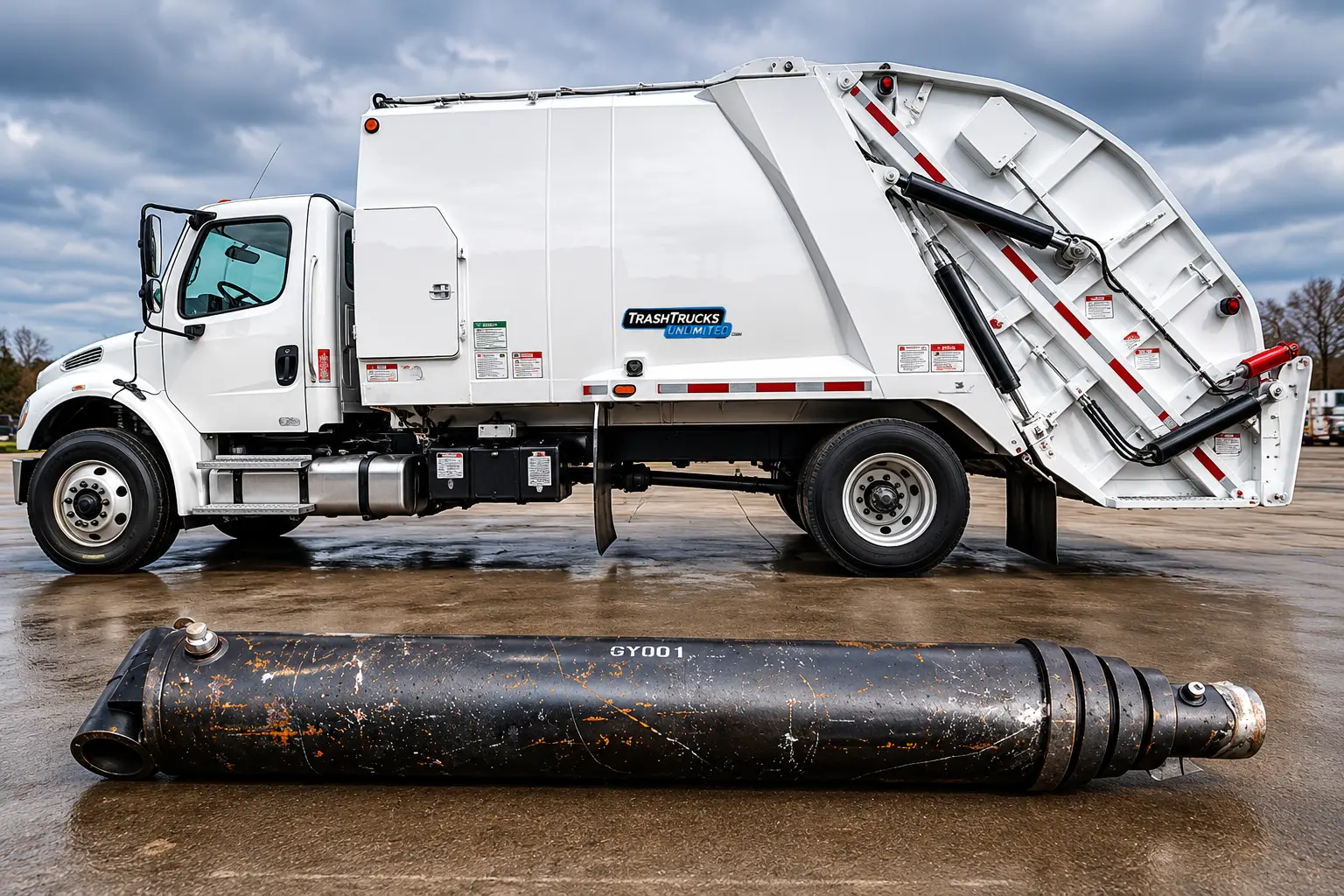 Trash truck hydraulic cylinder rebuild example for fleet service planning